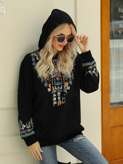 Loose Embroidery Long Sleeve Hoodie