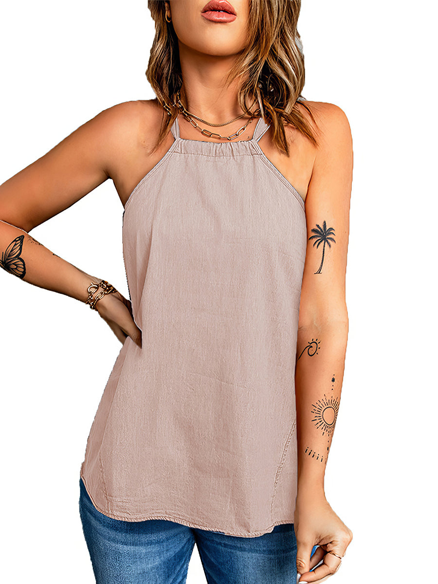 Tops Casual Solid Color Halter Neck Loose Tank Top