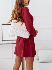 Button Lace Up Solid Color Mini Dress