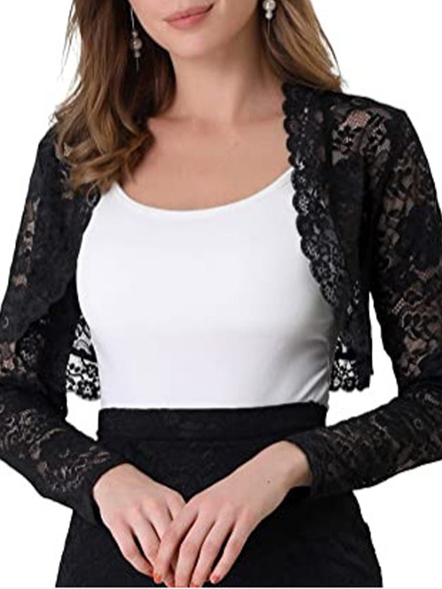 Elegant Crop Sheer Floral Lace Bolero Shrug Cardigan