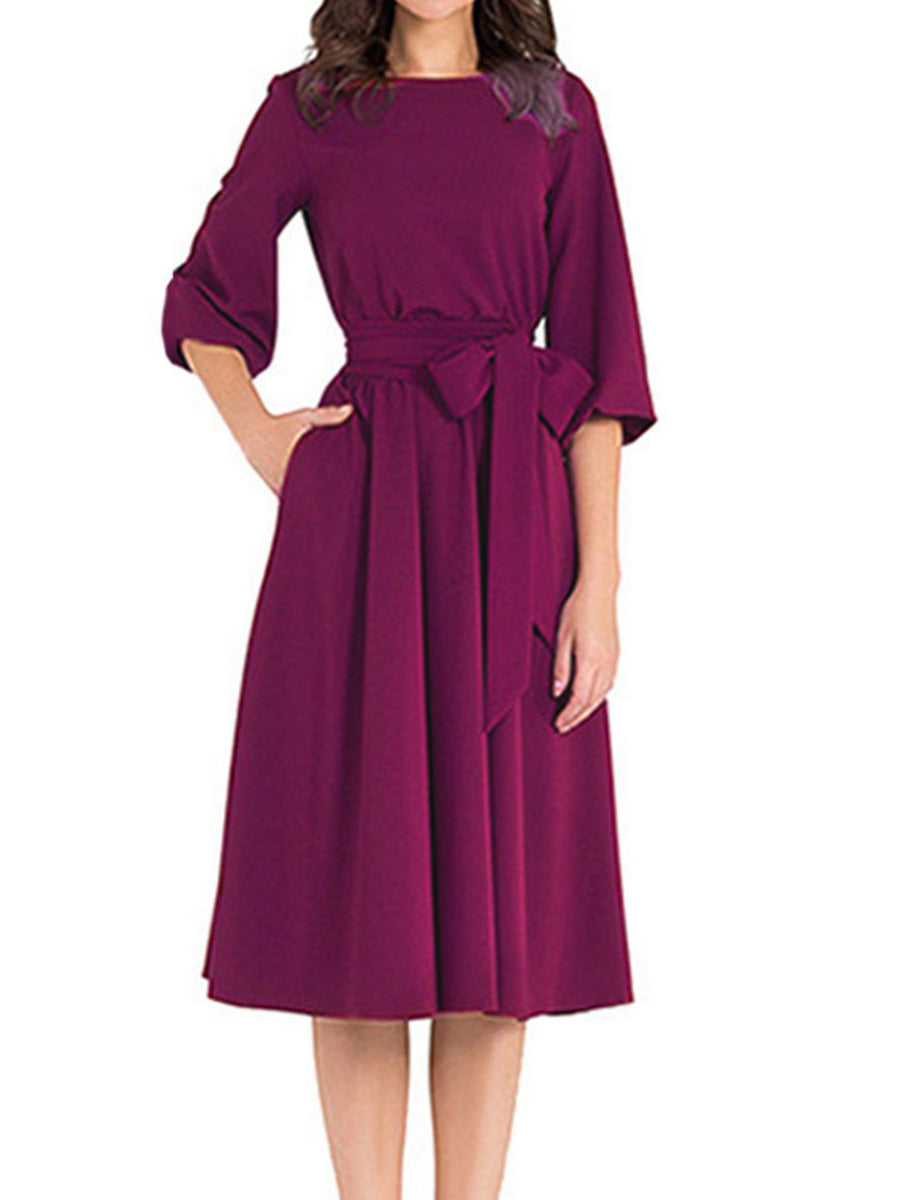 Elegant Work Sheath Long Sleeve Midi Dress