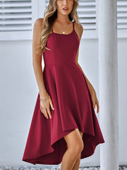 Casual Ruffles Solid Color Sling Midi Dress