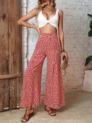 High Waist Floral Loose Flared Wide Leg Pants