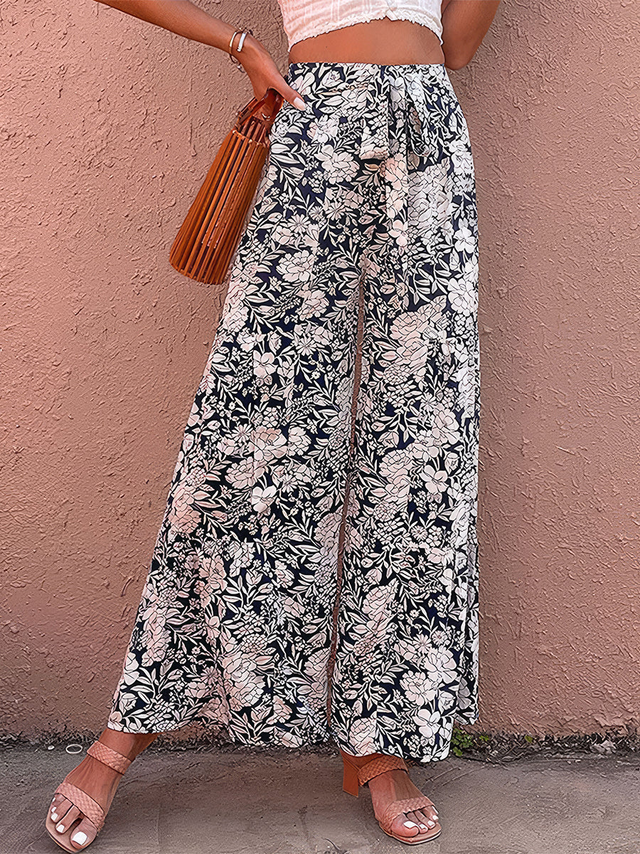 Printed High Waist Loose Fashion Micro Flared Pants