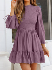 Smocked Tied Balloon Sleeve Mini Dress