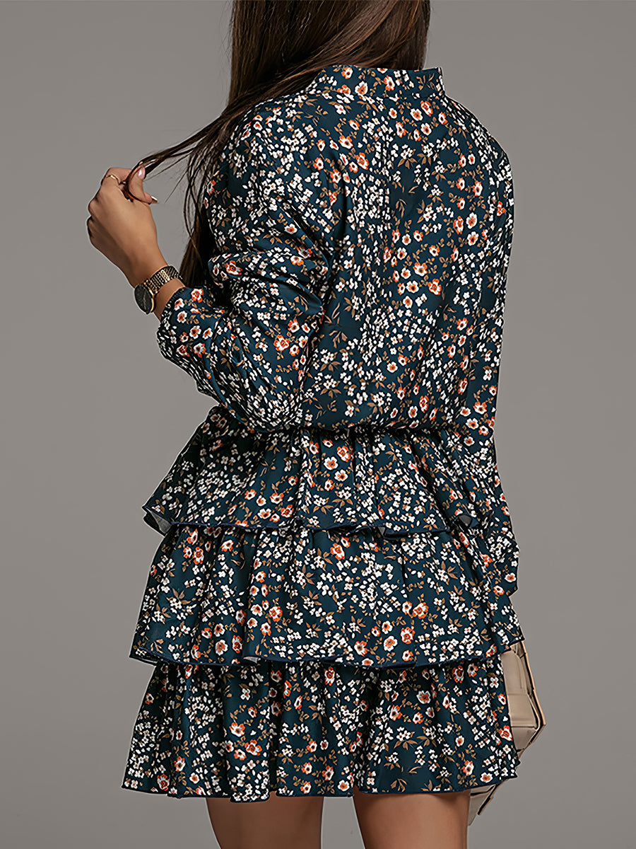 Fashion Personality Retro Floral Long Sleeve Mini Dress