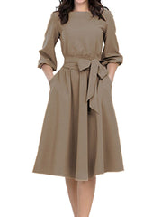 Elegant Work Sheath Long Sleeve Midi Dress