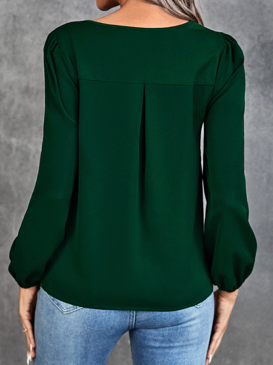 Cozy Casual Panel Solid Color Classic Blouse - Bishop Shirt Closed Scoop Queen Anne Blouse