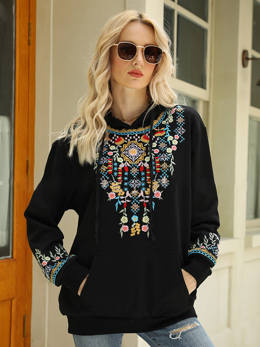 Loose Embroidery Long Sleeve Hoodie