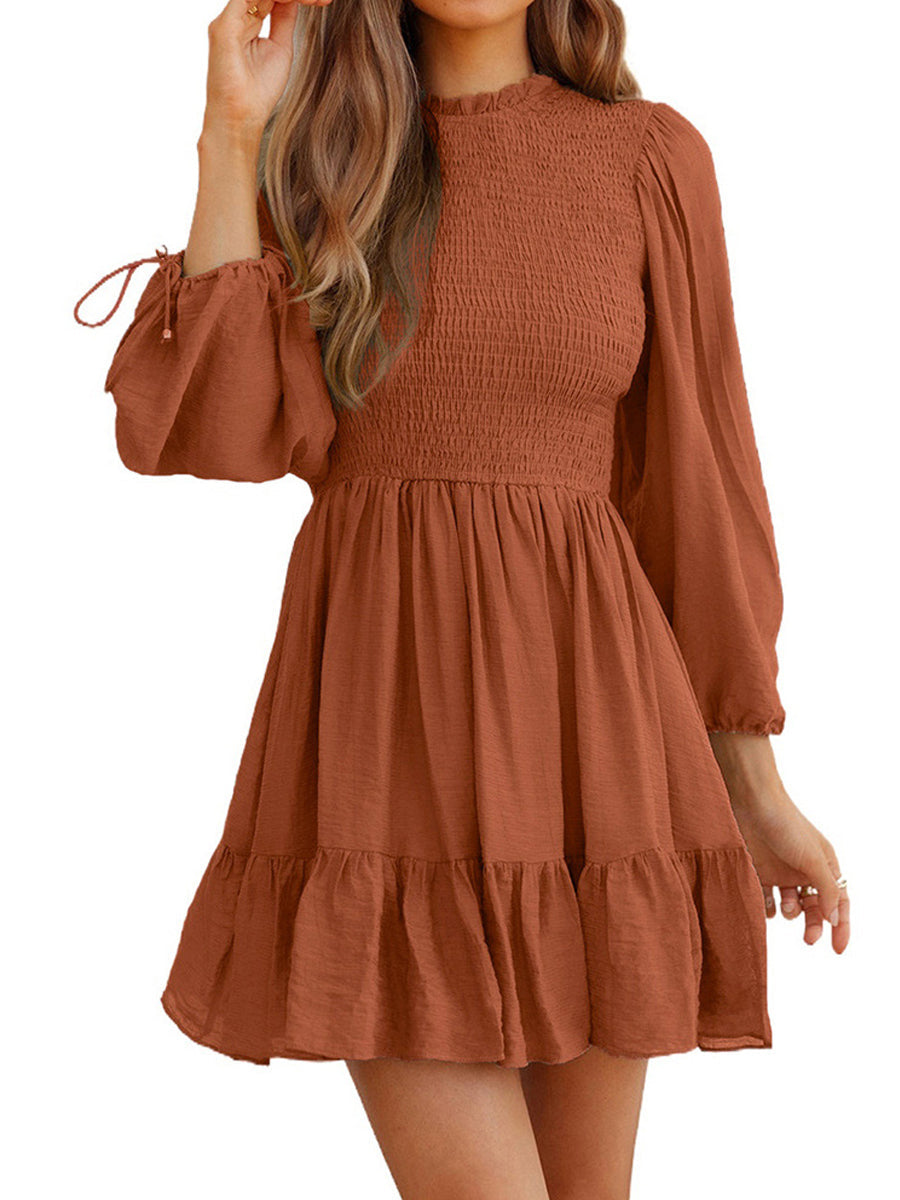 Smocked Tied Balloon Sleeve Mini Dress