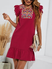 Embroidery Flutter Sleeve Mini Dress