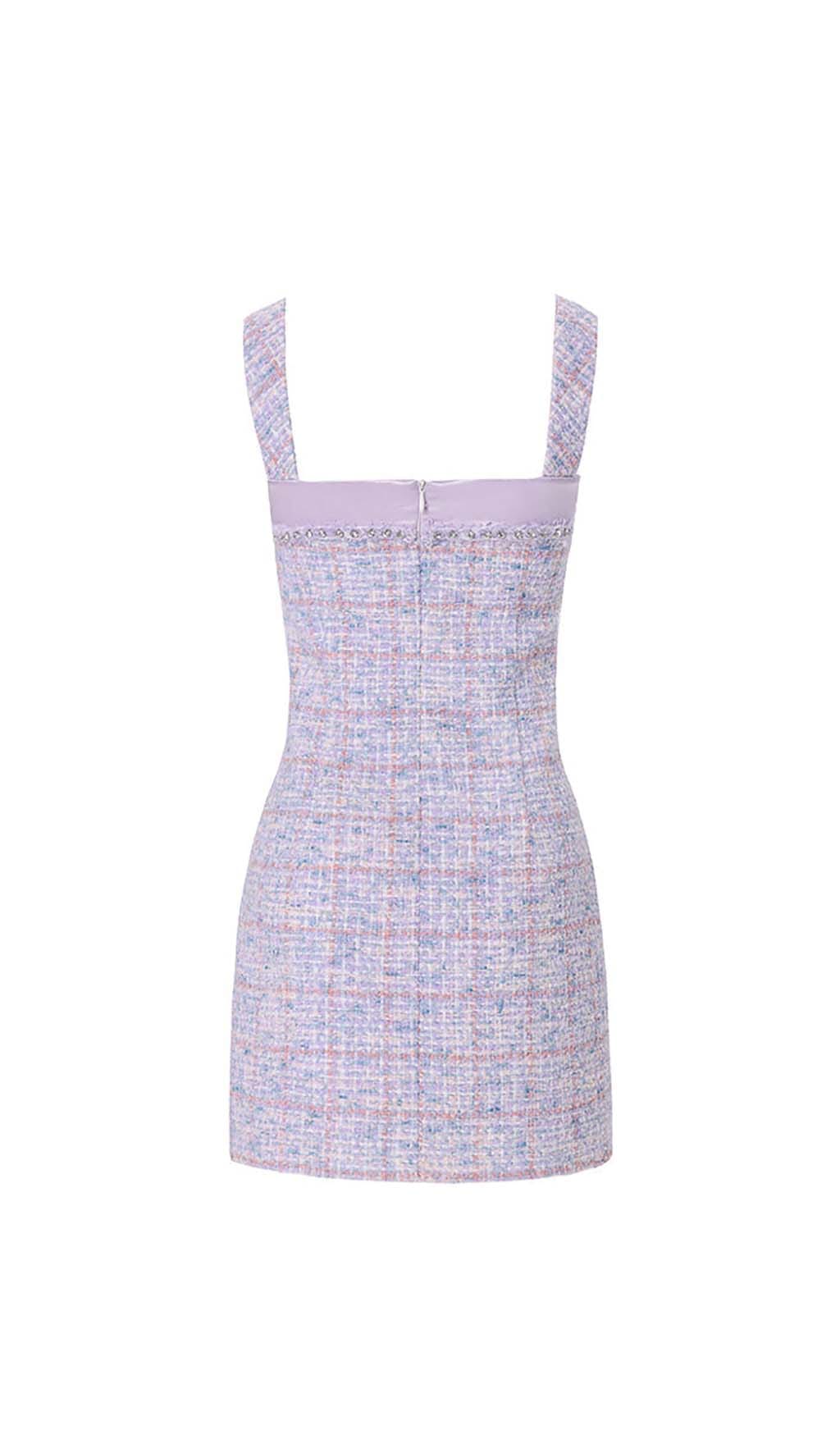 Minikleid aus Tweed mit Strass-Fliege in Lila