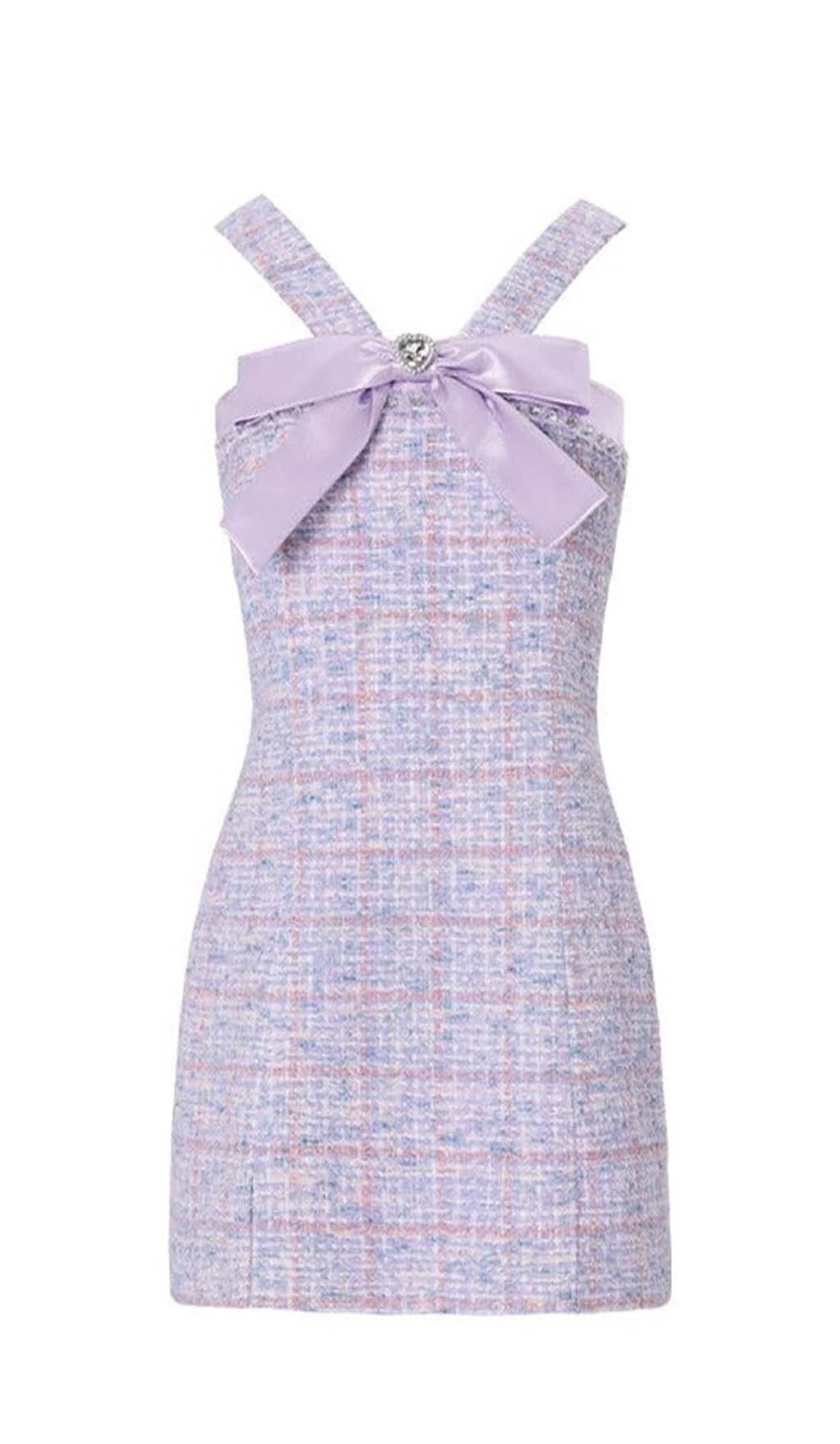 Minikleid aus Tweed mit Strass-Fliege in Lila