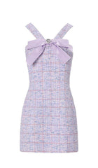 Minikleid aus Tweed mit Strass-Fliege in Lila
