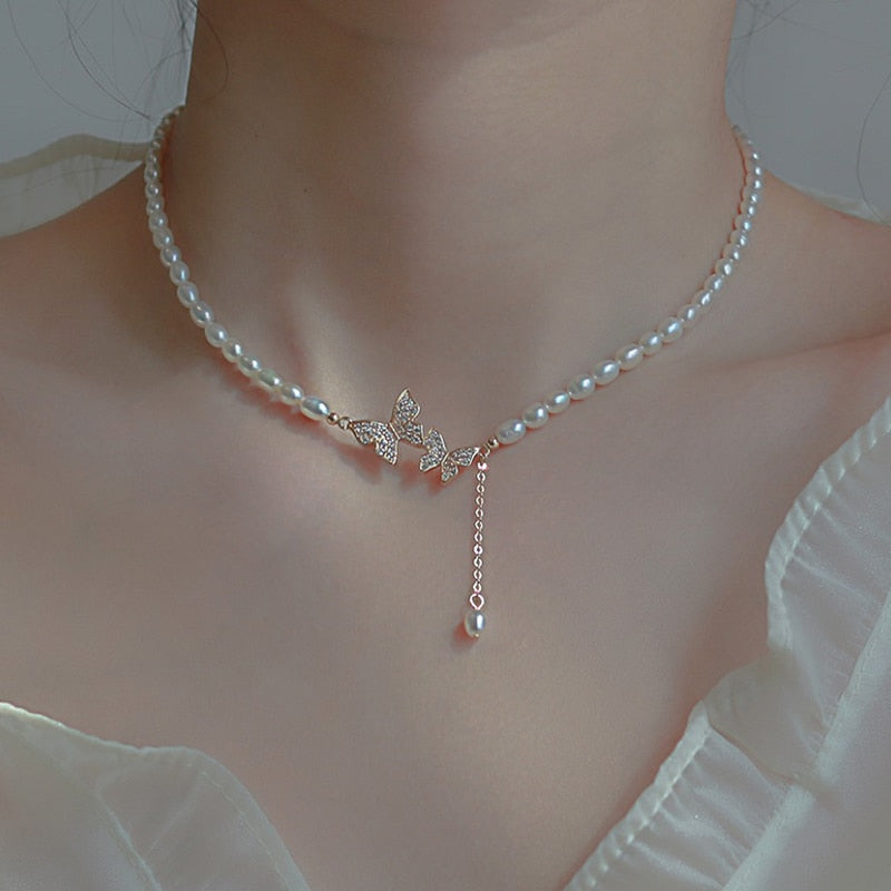 Pearl Butterfly Necklace Chocker