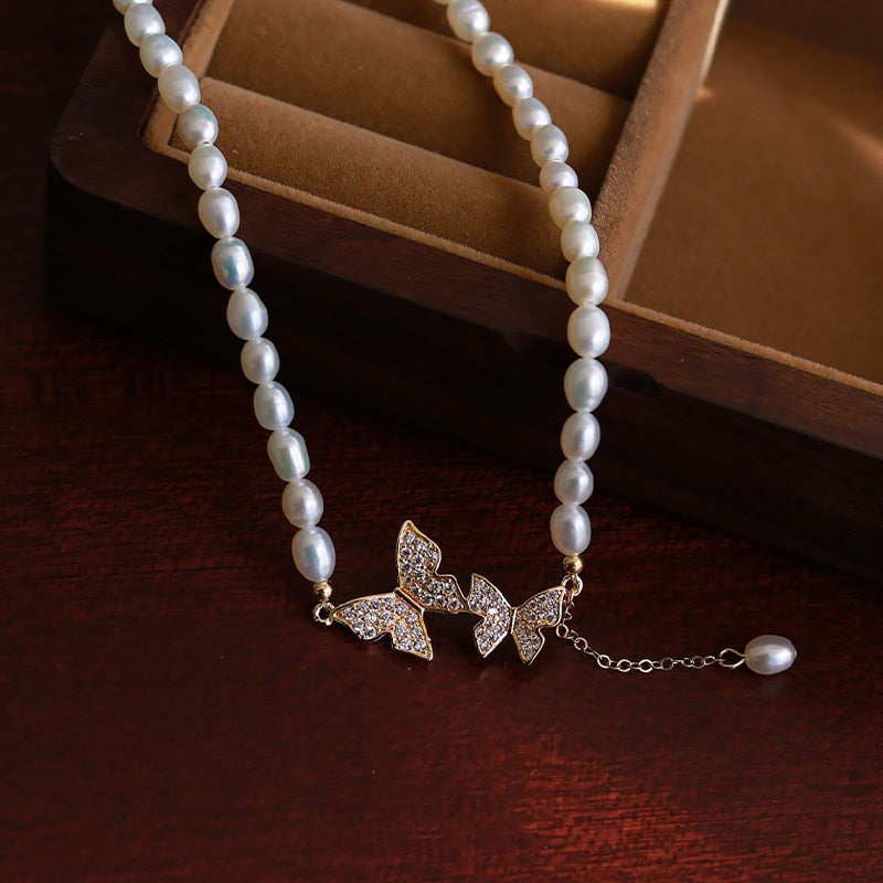 Pearl Butterfly Necklace Chocker