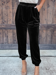 Solid Velvet Straight-leg Pants