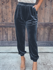 Solid Velvet Straight-leg Pants