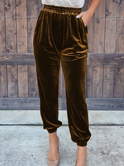 Solid Velvet Straight-leg Pants