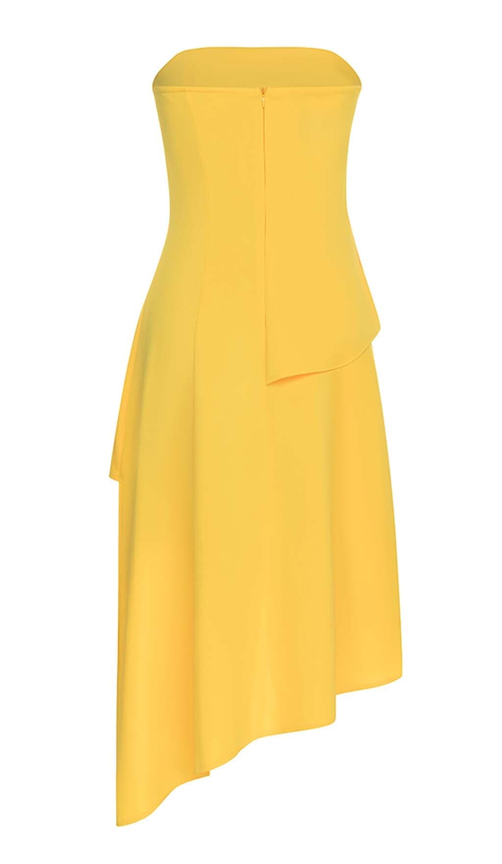 VESTIDO BANDEAU SIN MANGAS DE CORTE ALTO EN AMARILLO