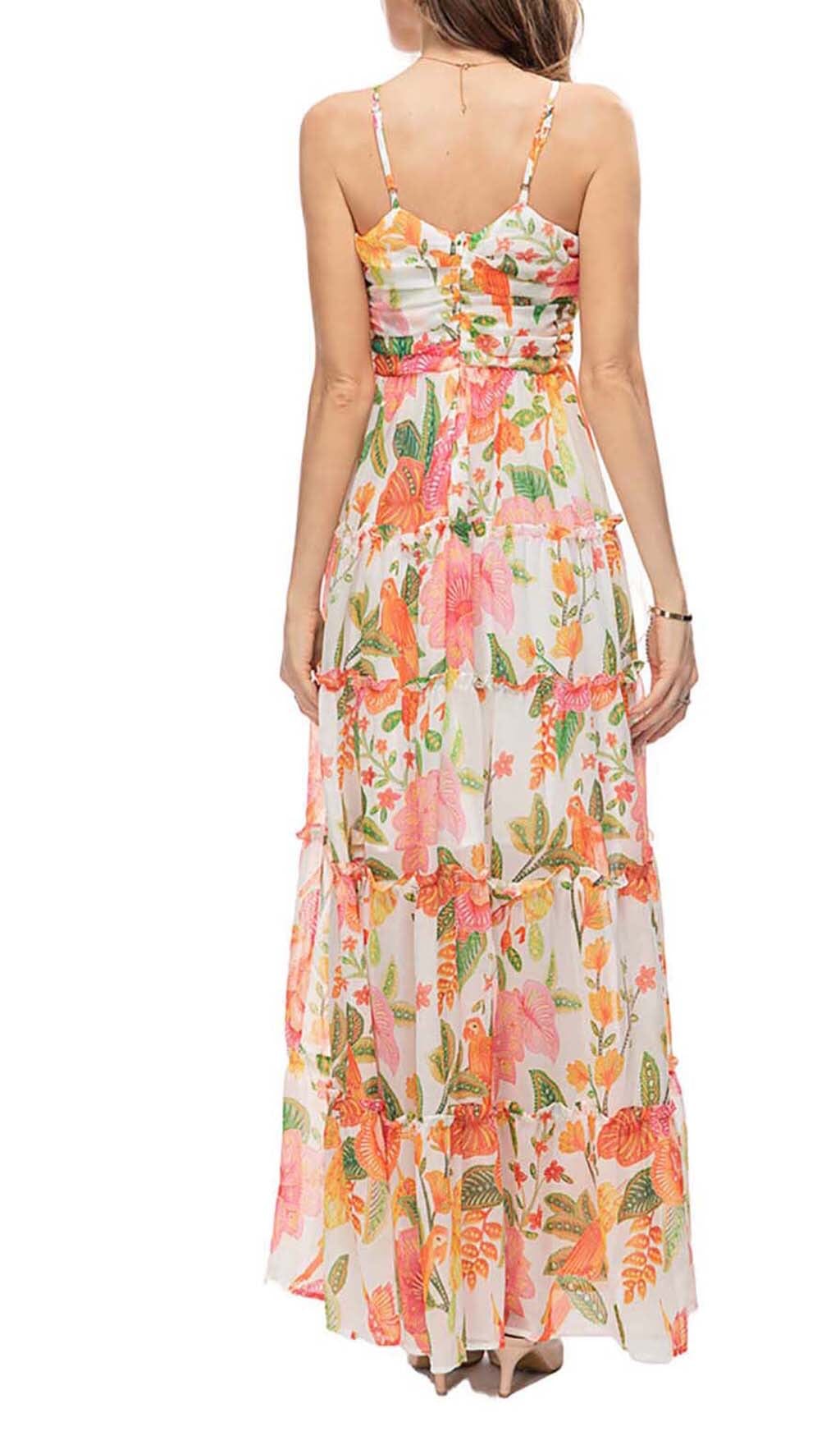 SPAGHETTI STRAP FLORAL PRINT MAXI DRESS