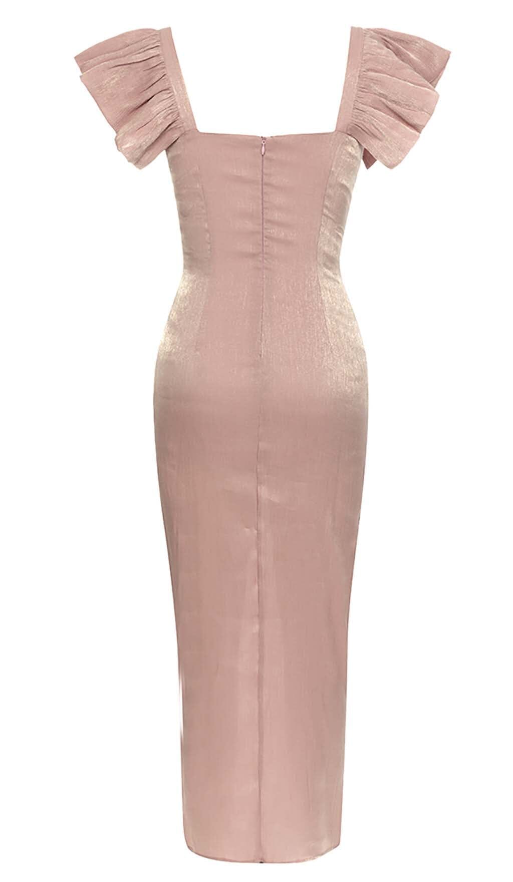 Kleid mit quadratischem Halsausschnitt, Schmetterlingsärmeln und Schlitz bis zum Oberschenkel