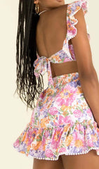 SQUARE NECK FLORAL RUFFLED MINI DRESS IN PINK