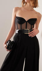 STRAPLESS FISHBONE TOPS IN BLACK