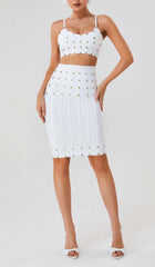 STUDDED STRAP SLEEVELESS TWO PIECE SET IN WHITE