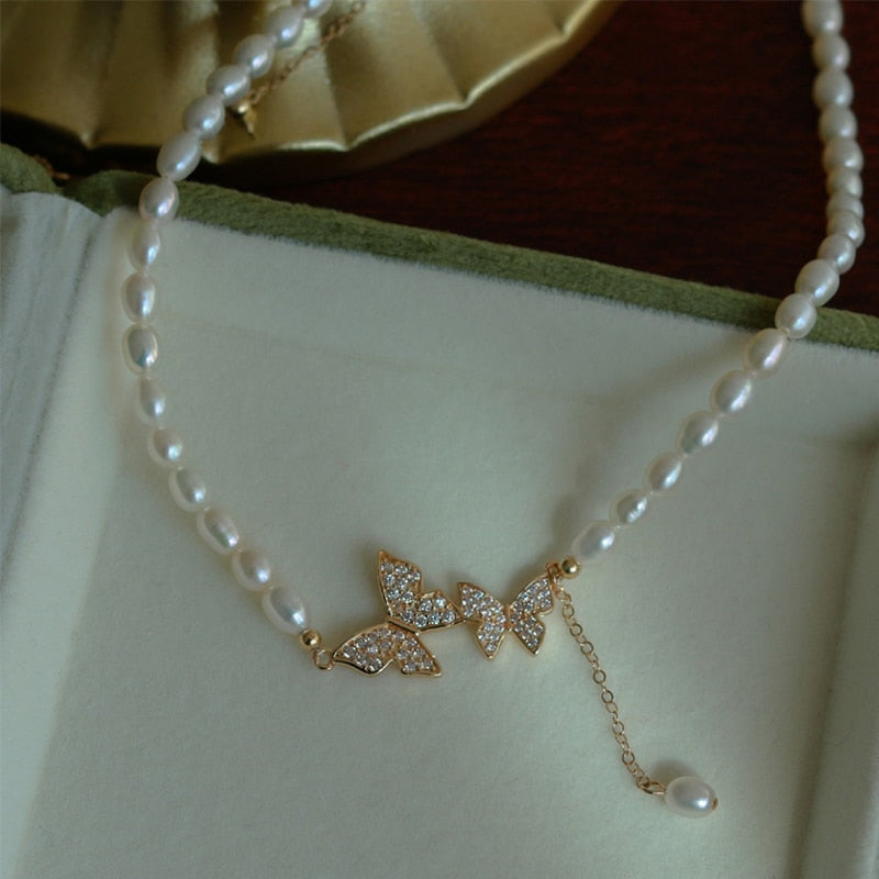 Pearl Butterfly Necklace Chocker