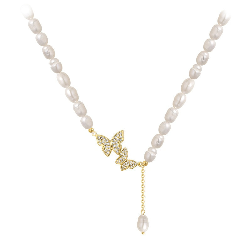 Pearl Butterfly Necklace Chocker