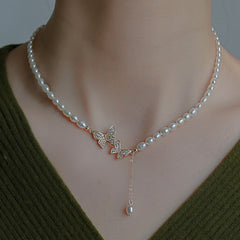 Pearl Butterfly Necklace Chocker