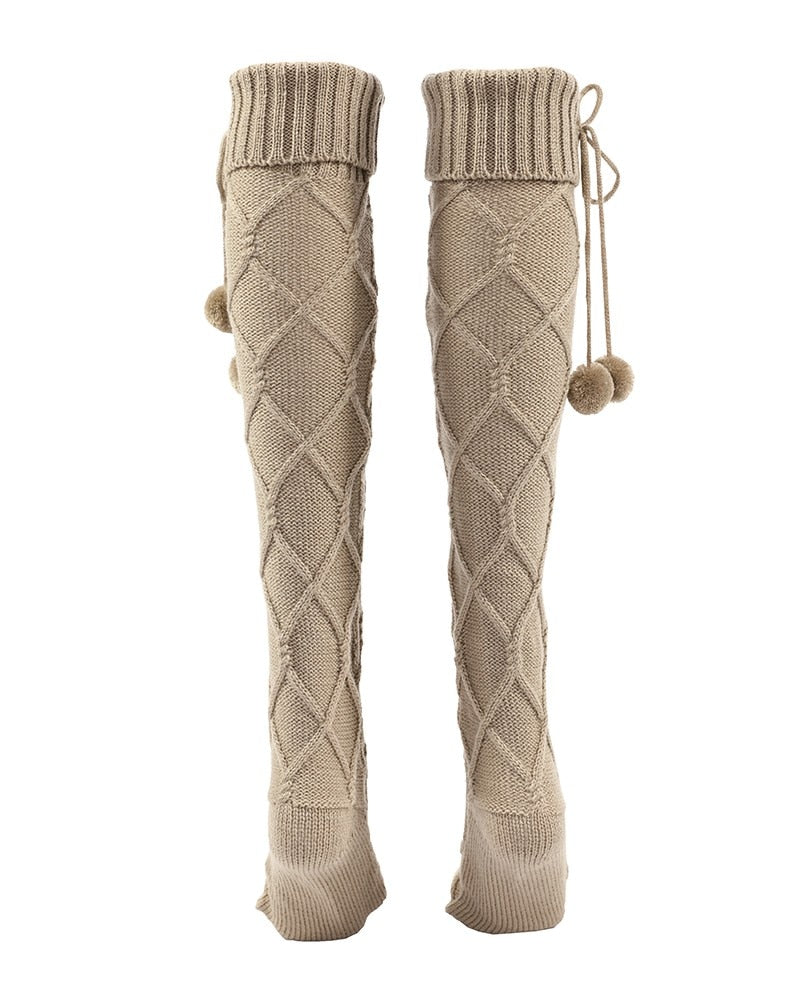 Braided Bowknot Decor Skinny Long Socks