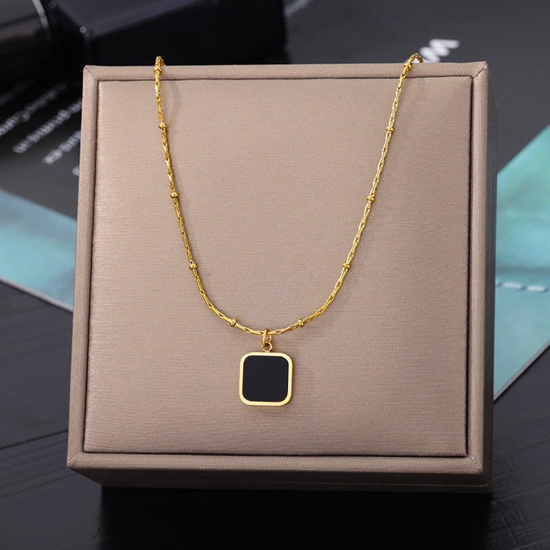 Black Tag Pendant Necklace