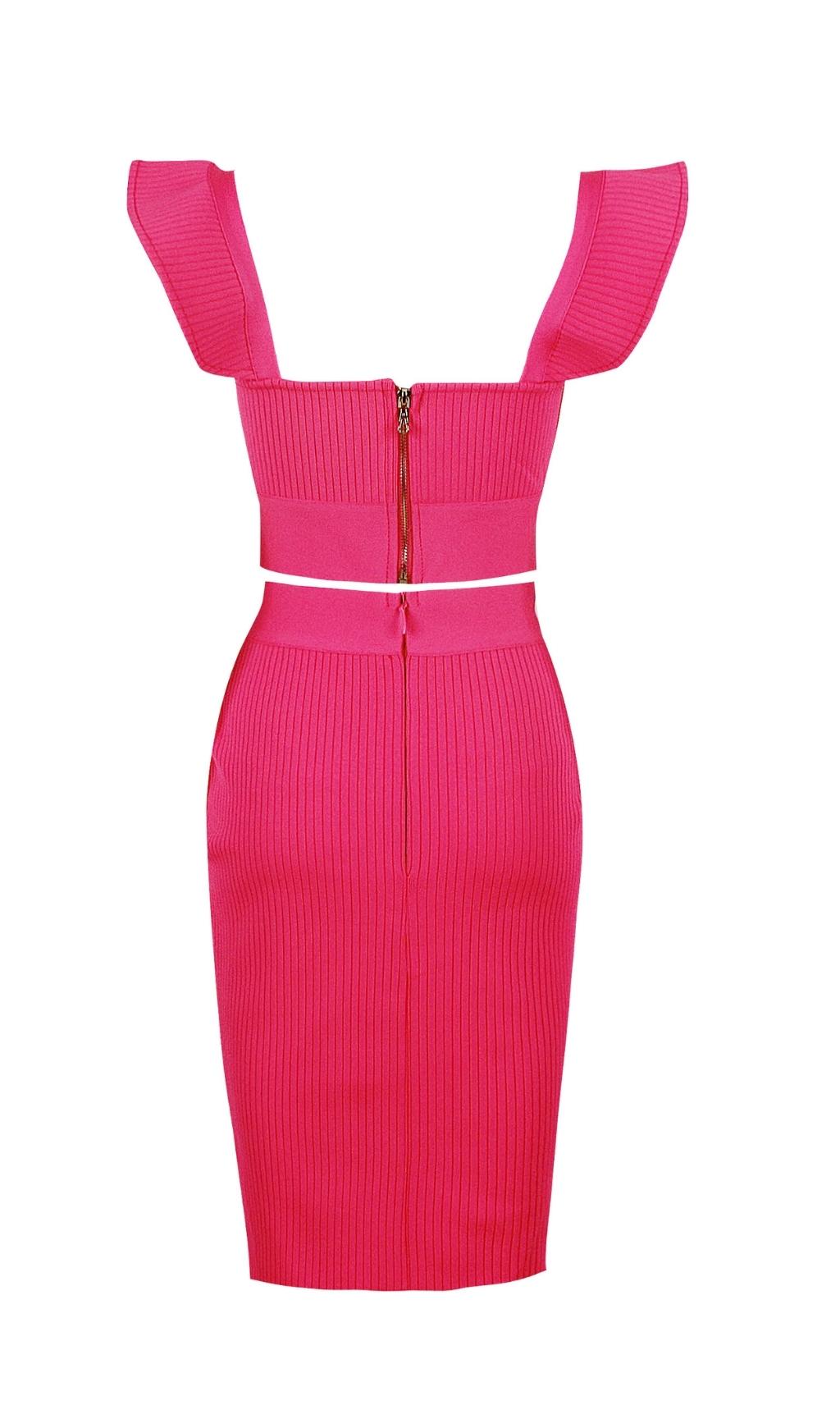 TWO PIECE SET KNIT MINI DRESS IN PINK