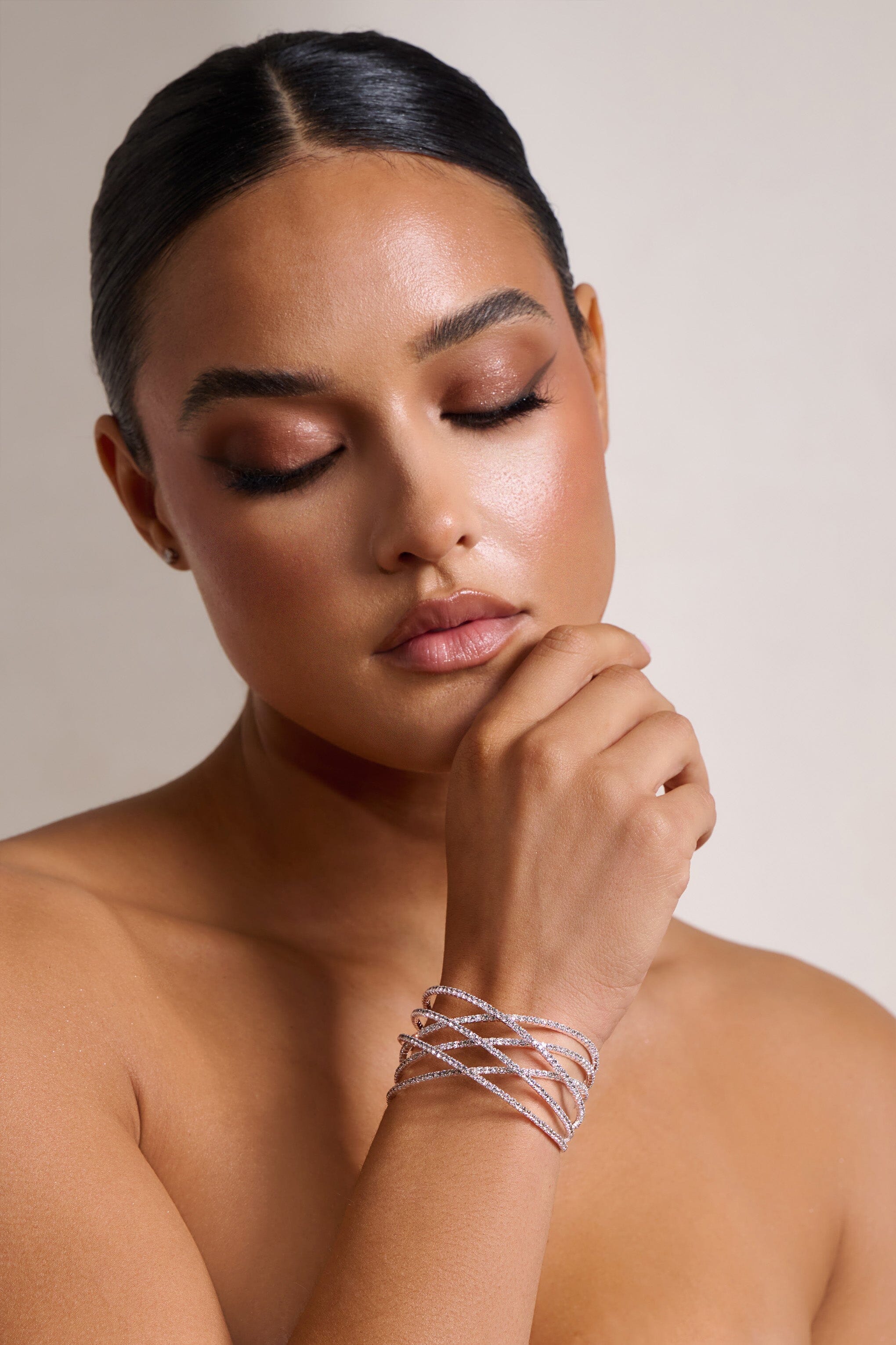 SILVER DIAMANTE LAYERED CUFF BRACELET