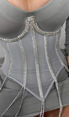 WHITE CRYSTAL TASSELS CORSET