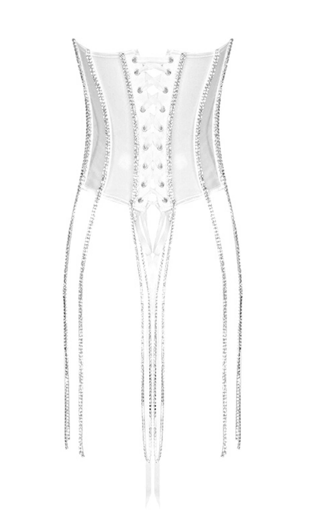 WHITE CRYSTAL TASSELS CORSET