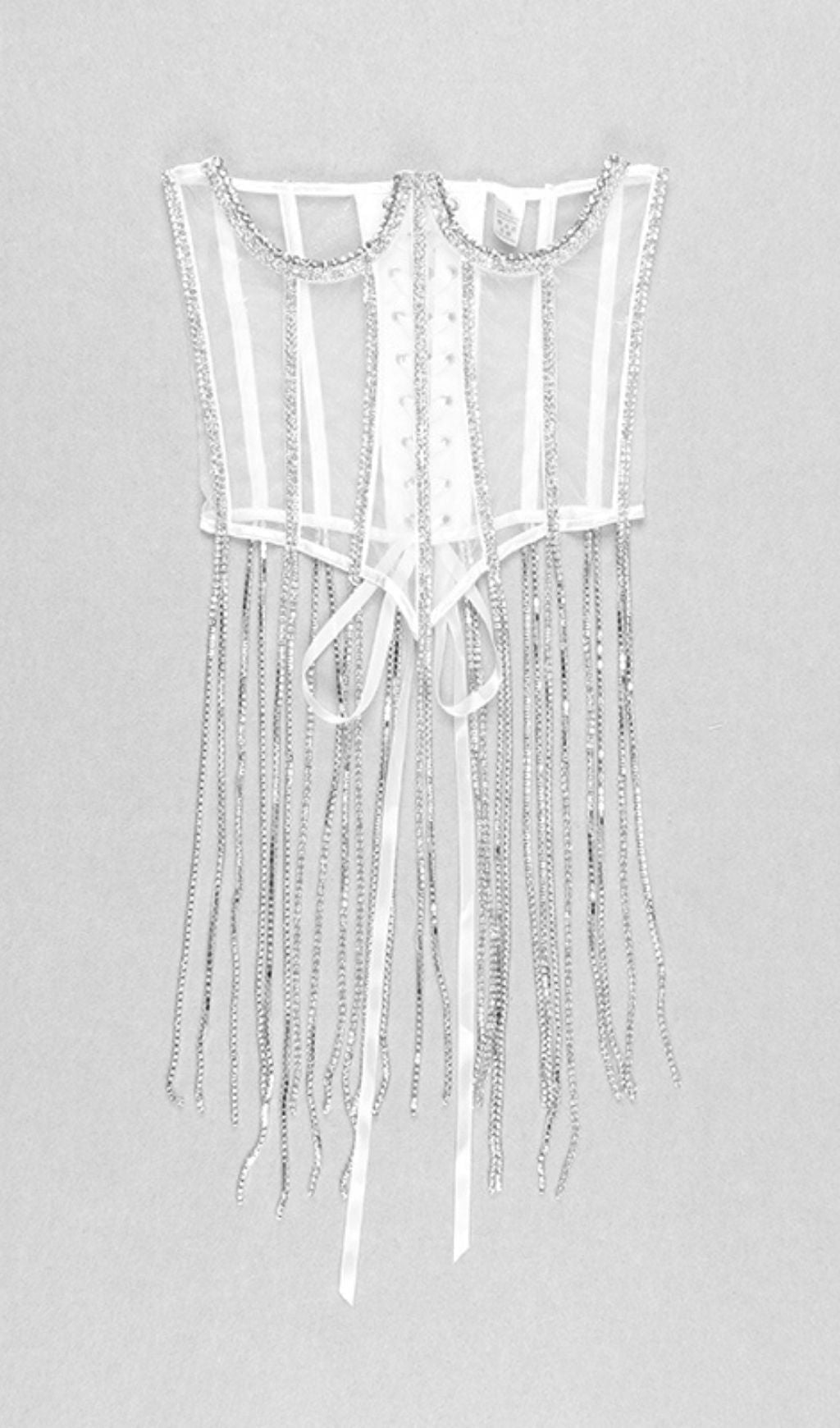 WHITE CRYSTAL TASSELS CORSET