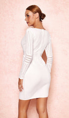 WHITE RIBBED BANDAGE COLD SHOULDER DRESS