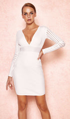 WHITE RIBBED BANDAGE COLD SHOULDER DRESS