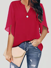 Casual V-Neck Short Sleeve Chiffon Blouse