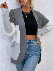 Long Color Contrast Knitted Cardigans