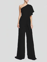 Solid One Shoulder Wide Leg Jumpsuit