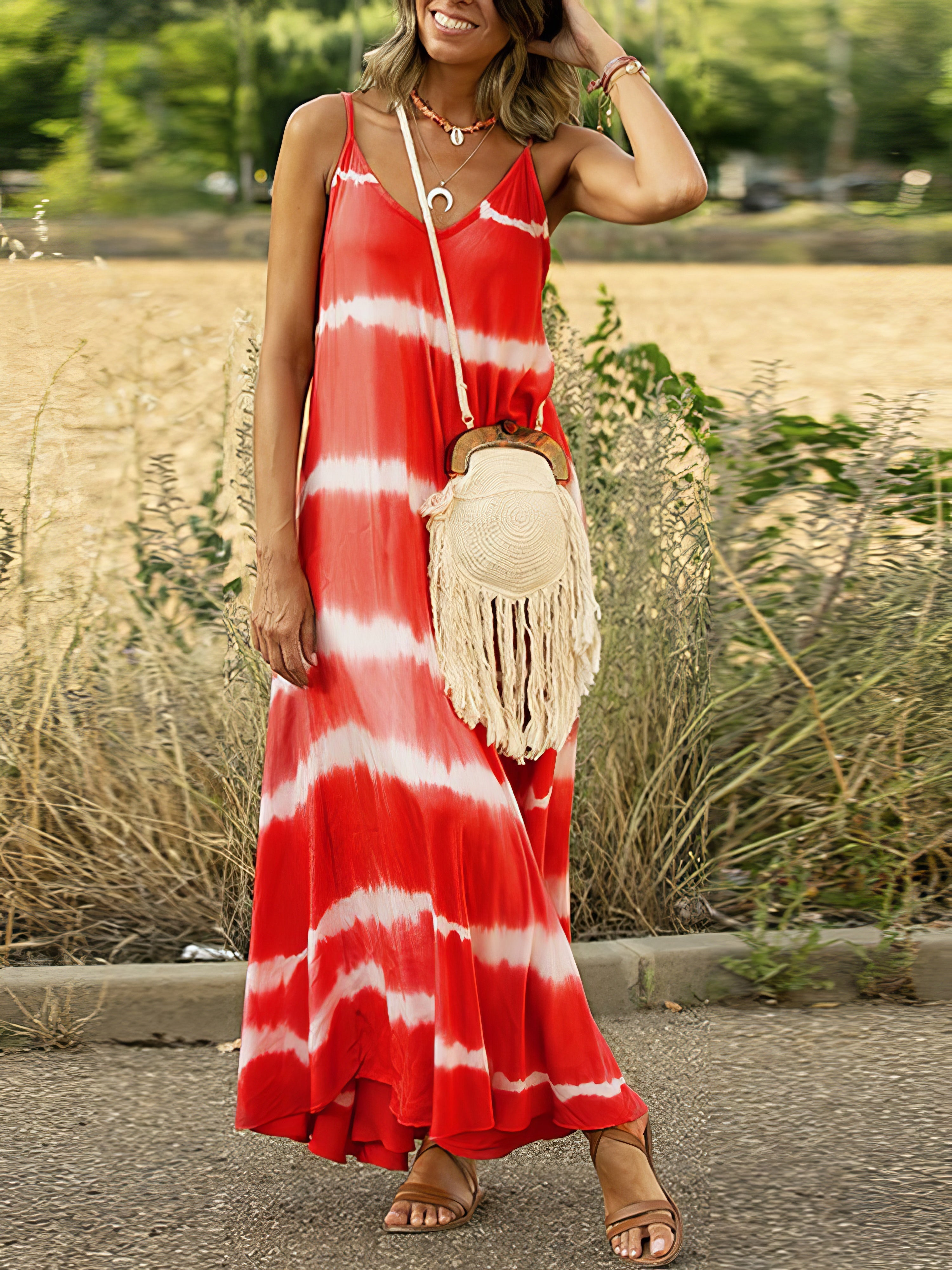 Loose Tie Dye Print Sling Sleeveless Dress