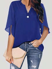 Casual V-Neck Short Sleeve Chiffon Blouse