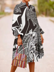 Loose Multicolor Printed Long Sleeve Dress