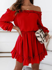 One-Shoulder Elastic Waist Long Sleeve Dress