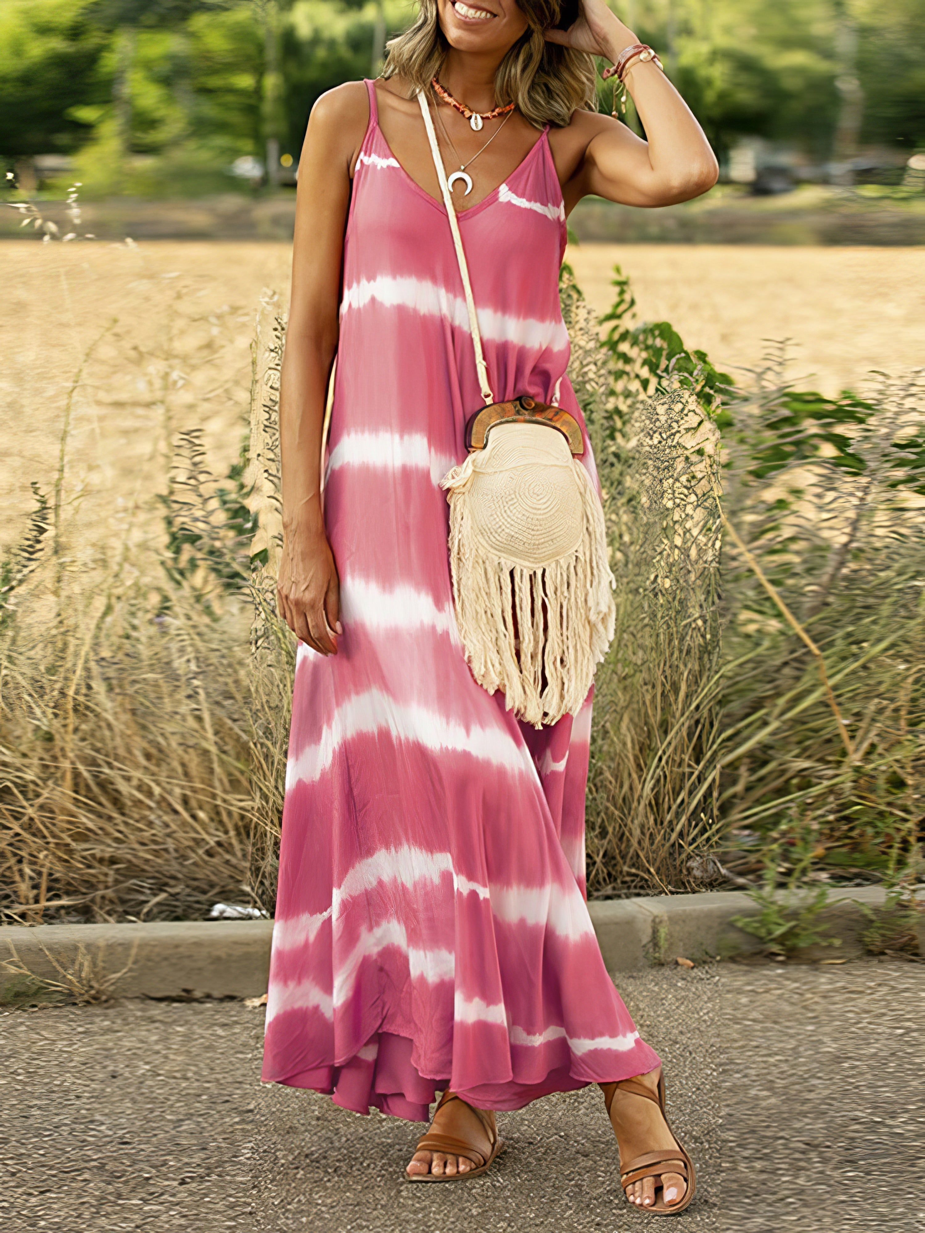 Loose Tie Dye Print Sling Sleeveless Dress