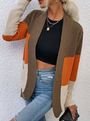 Long Color Contrast Knitted Cardigans